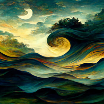 Digitale Kunst getiteld "Illuminated Sea" door Josephine Estelle, Origineel Kunstwerk, Digitaal Schilderwerk