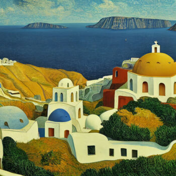 Arte digitale intitolato "Santorini, Greece" da Josephine Estelle, Opera d'arte originale, Pittura digitale