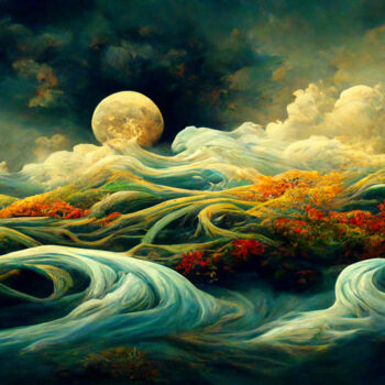 Arts numériques intitulée "Full Moon Dreamscape" par Josephine Estelle, Œuvre d'art originale, Peinture numérique
