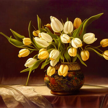 Digitale Kunst getiteld "Tulip Still Life 1" door Josephine Estelle, Origineel Kunstwerk, 2D Digital Work