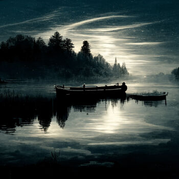 Digital Arts titled "Lake in Silhouette" by Josephine Estelle, Original Artwork, 2D Digital Work