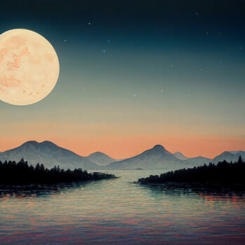 Digital Arts titled "Moonlit Landscape" by Josephine Estelle, Original Artwork, 2D Digital Work
