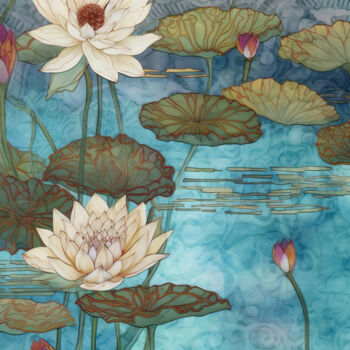Digital Arts titled "Water Lilies _1" by Josephine Estelle, Original Artwork, Digital Painting