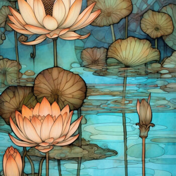 Digitale Kunst mit dem Titel "Water Lilies_2" von Josephine Estelle, Original-Kunstwerk, Digitale Malerei
