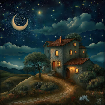 Arte digital titulada "Night Sky Landscape…" por Josephine Estelle, Obra de arte original, Pintura Digital