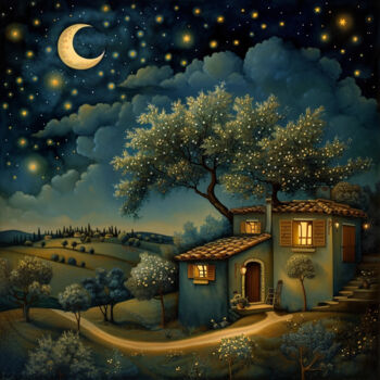 Arts numériques intitulée "Night Sky Landscape…" par Josephine Estelle, Œuvre d'art originale, Peinture numérique