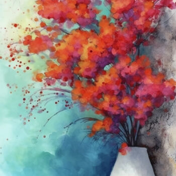 Digital Arts titled "Red Tree in White V…" by Josephine Estelle, Original Artwork, Digital Painting