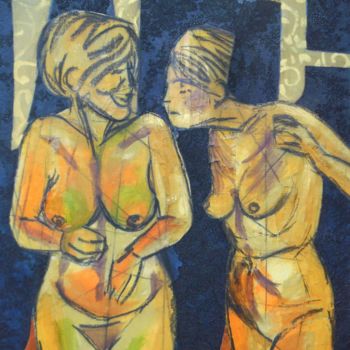 Malerei mit dem Titel "Les causeuses" von Joséphine Montiel, Original-Kunstwerk, Acryl