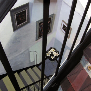 Pintura titulada "L'escala" por Josep Maria Fontanet Sureda, Obra de arte original, Oleo Montado en Bastidor de camilla de m…