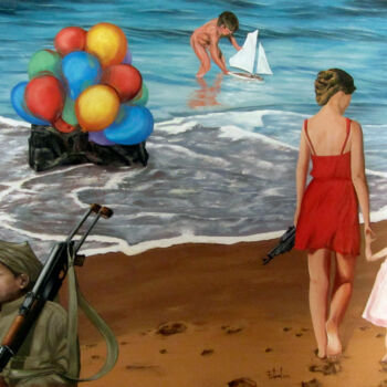 Pintura intitulada "Dia de platja (Un d…" por Josep Maria Fontanet Sureda, Obras de arte originais, Óleo Montado em Armação…