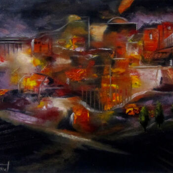 Peinture intitulée "Incendi" par Josep Maria Fontanet Sureda, Œuvre d'art originale, Huile