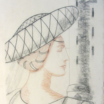 Drawing titled "Danaisa amb barret" by Josep Maria Fontanet Sureda, Original Artwork, Graphite