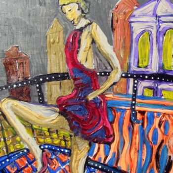 Painting titled "Dancing on The Roof…" by Jose Romero, Original Artwork, Acrylic Mounted on Wood Stretcher frame