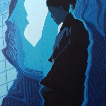 Peinture intitulée "Sato in blue" par Josett, Œuvre d'art originale, Huile