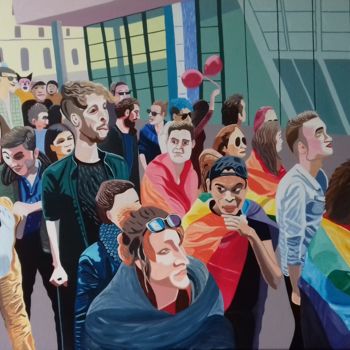 Painting titled "Gay Pride in Rennes" by Josett, Original Artwork, Oil