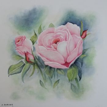 Peinture intitulée "Rose" par Josette Roboam, Œuvre d'art originale, Aquarelle Monté sur Autre panneau rigide
