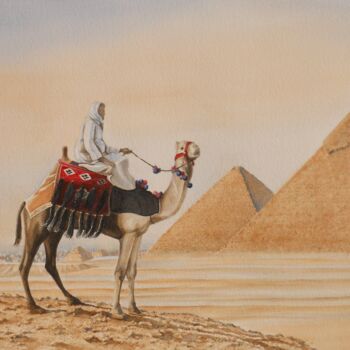 Painting titled "Pyramides" by Josette Roboam, Original Artwork, Watercolor