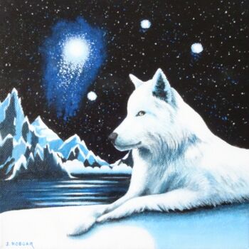 Peinture intitulée "le Loup blanc" par Josette Roboam, Œuvre d'art originale, Acrylique Monté sur Châssis en bois