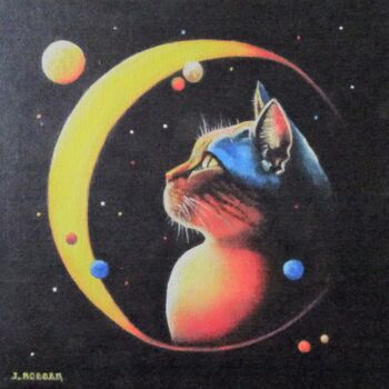 Peinture intitulée "la Planète des Chats" par Josette Roboam, Œuvre d'art originale, Acrylique Monté sur Châssis en bois