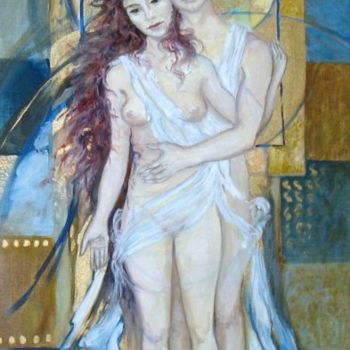 Pintura intitulada "Icône à la femme ro…" por Joshima, Obras de arte originais, Óleo