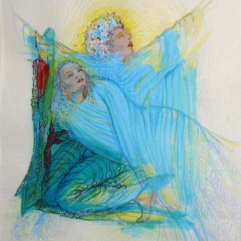 Painting titled "Les anges (détail)" by Joshima, Original Artwork, Oil