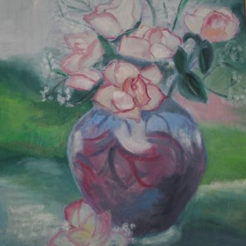 Painting titled "le vase aux roses" by Josiane Leroy, Original Artwork, Other