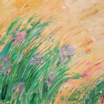 Peinture intitulée "fleurs au vent" par Josiane Leroy, Œuvre d'art originale, Autre