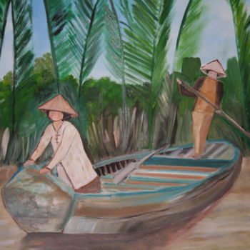 Malerei mit dem Titel "sur le mékong" von Josiane Leroy, Original-Kunstwerk, Andere
