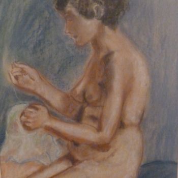 Peinture intitulée "elle couds" par Josiane Leroy, Œuvre d'art originale, Autre