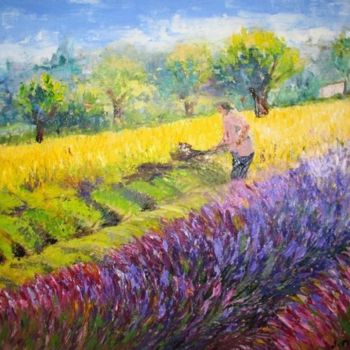 Pintura titulada "Récolte à Valensole" por Josiane Flotte, Obra de arte original