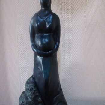 Скульптура под названием "Maternité bleue" - Josiane Flotte, Подлинное произведение искусства