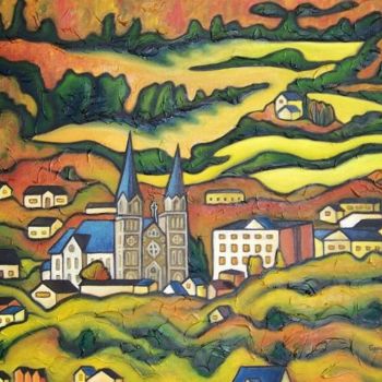 Pintura intitulada "Baie St-Paul no.1" por Josiane Gagnon, Obras de arte originais, Óleo