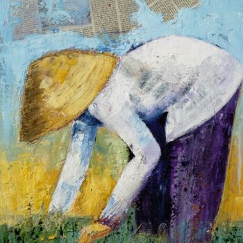Peinture intitulée "La rizière" par Josie Albertus, Œuvre d'art originale