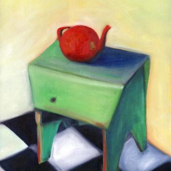 Painting titled "THE RED TEAPOT" by Jo Simpson, Original Artwork, Oil