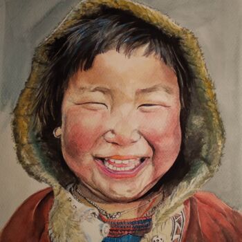 Pittura intitolato "Smile" da Josine Jansen, Opera d'arte originale, Acquarello