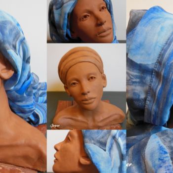 Sculpture titled "Petit buste sans nom" by Bleu Soleil-Joper, Original Artwork, Clay