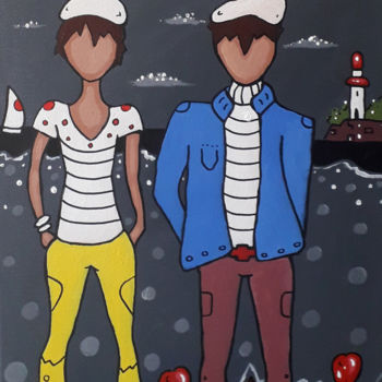 Painting titled "vacances tendances" by Joss, Original Artwork, Acrylic Mounted on Wood Stretcher frame