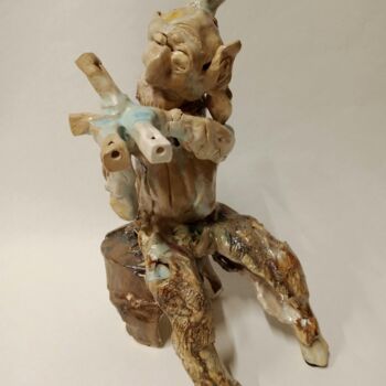 Sculpture titled "Faune siffleur" by Josselin Metivier, Original Artwork, Ceramics