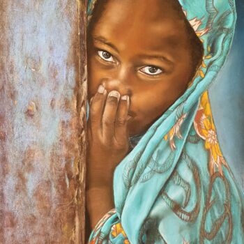 Peinture intitulée "Turquoise Africaine" par Josseline Haye-Bevin, Œuvre d'art originale, Pastel Monté sur Verre