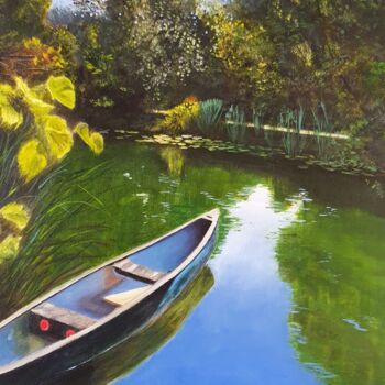 Peinture intitulée "Barque dans les Mar…" par Josseline Haye-Bevin, Œuvre d'art originale, Huile