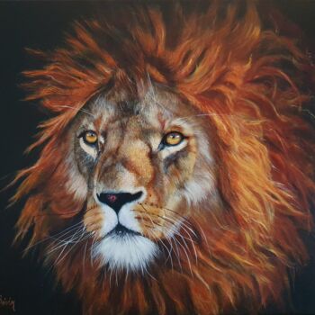 Peinture intitulée "Léo Le lion" par Josseline Haye-Bevin, Œuvre d'art originale, Acrylique Monté sur Châssis en bois