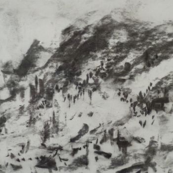 Рисунок под названием "Paysage écrit 14-02" - Patrick Jossier, Подлинное произведение искусства, Древесный уголь