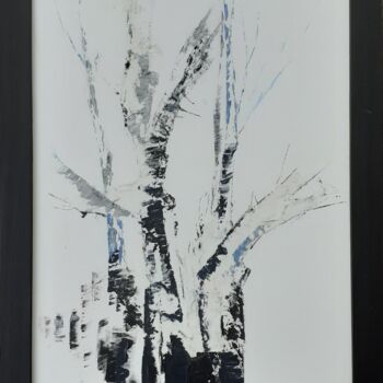 Painting titled "Arbres et galets" by Josy Acarie, Original Artwork, Acrylic Mounted on Wood Stretcher frame