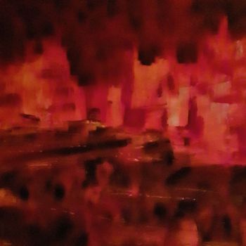 Painting titled "Ville rouge, reflets" by Josy Moreau-Peter, Original Artwork, Acrylic