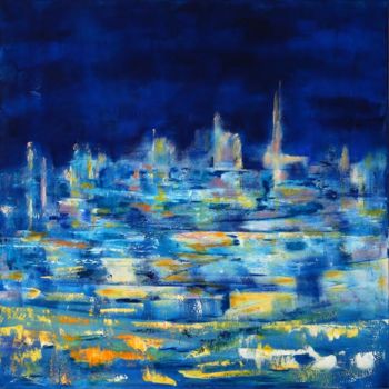 Painting titled "Ville bleue" by Josy Moreau-Peter, Original Artwork, Acrylic