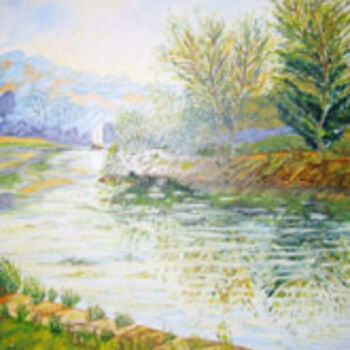 Pintura intitulada "Rivière" por Josette Bourgeois, Obras de arte originais
