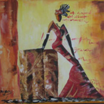 Pintura titulada "L'africaine assise" por Josette Bourgeois, Obra de arte original