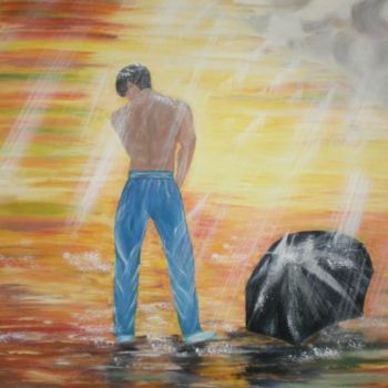 Pintura titulada "Sous la pluie" por Josette Bourgeois, Obra de arte original, Oleo
