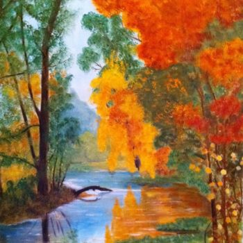 Malerei mit dem Titel "Rivière en automne" von Josy Chatain, Original-Kunstwerk