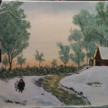 Painting titled "Paysage de neige" by Josy Chatain, Original Artwork